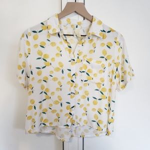 Japna Lemon Print Button Down Crop Top